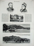 Old Antique Print 1882 Vellar Rock Bellary Madras Duck Shooting Ireland 19th