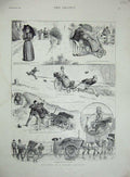 Original Old Antique Print Seaside Elopement 1891 Man Woman Romance Horse Cart