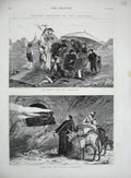 Old Antique Print 1876 Family Holidays Railway Train Donkey Artist Paint 19th