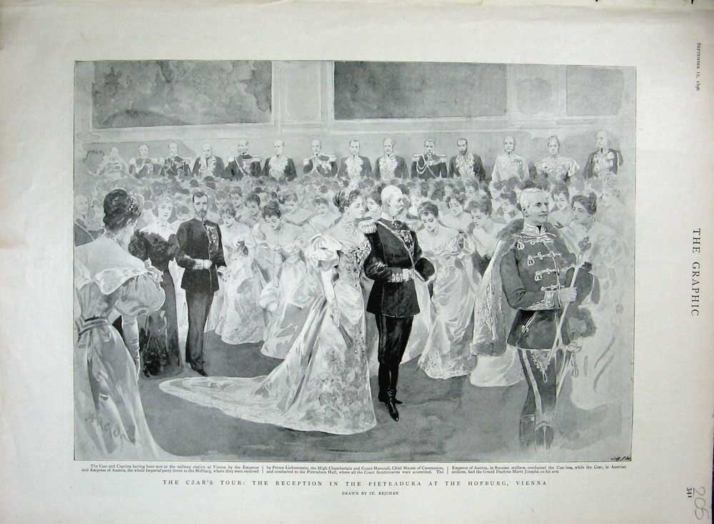 Old Antique Print Czar Reception Pietradura Hofburg Vienna 1896 Austria 19th