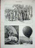 Old Antique Print 1882 Tottie Dog Burnaby'S Balloon Channel Costume Lady 19th