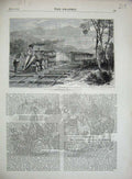 Original Old Antique Print 1870 Peabody Train Railway Carriage Transport Trees