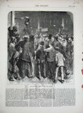 Original Old Antique Print 1870 Columbia Fish Market Man Selling Food Fine Art