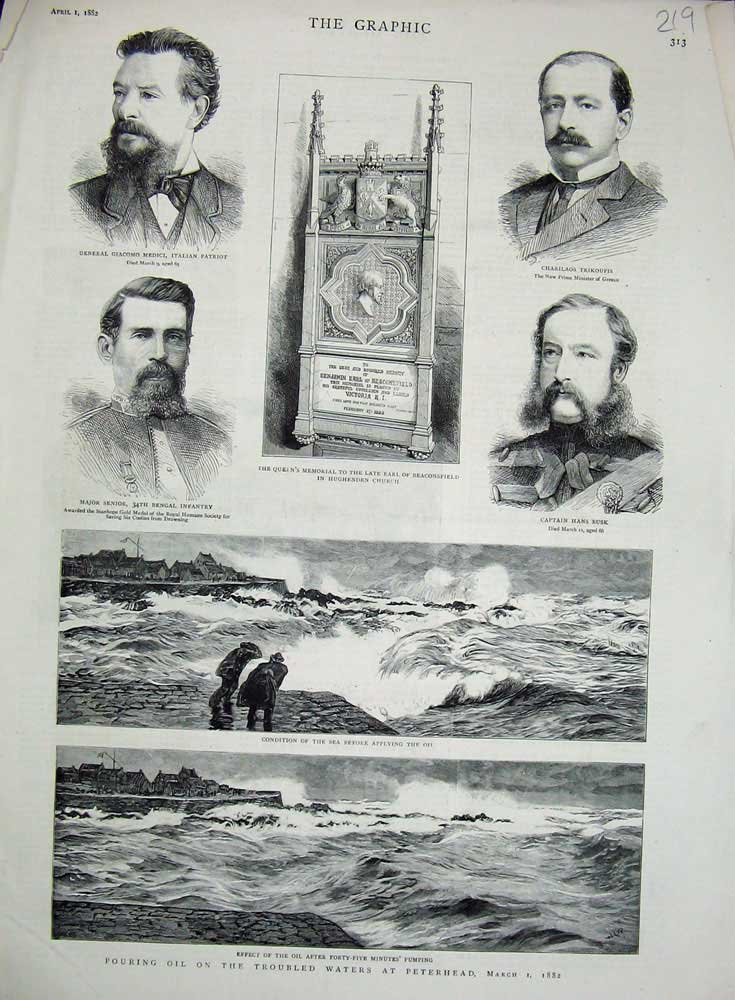 Original Old Antique Print Peterhead Oil Sea 1882 Earl Beaconsfield Church Sier