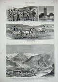 Original Old Antique Print Switzerland Mountains 1881 Banwell Horse Show Church