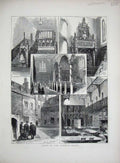 Old Antique Print 1872 School Charter House Chapel Dining Hall Courtyard 19th