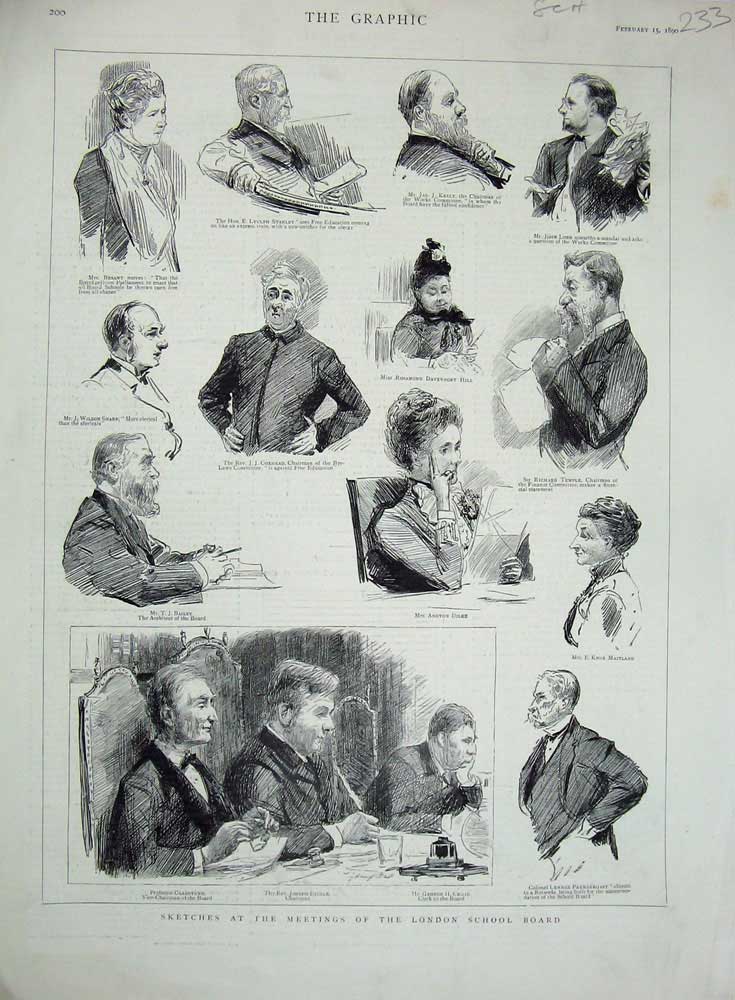 Old Antique Print 1890 Meetings London School Board Gladstone Bailey Men 19th