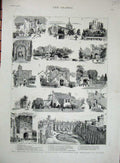 Original Old Antique Print 1885 Archaeological Brighton Arundel Castle Amberley