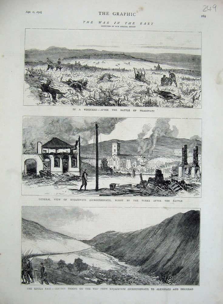 Old Antique Print 1876 War Koula Pass Servian Troops Knajevatz Pragovatz 19th