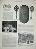 Old Antique Print 1893 Durbar Room Bells Belfrey Queen'S Tower Key Medal 19th