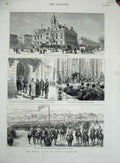 Original Old Antique Print 1882 Great-Yarmouth Municipal Buildings Prince Wales
