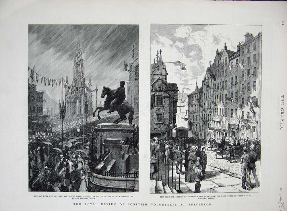 Original Old Antique Print 1881 Edinburgh Statue Duke Wellington Siers Scotland