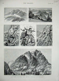 Original Old Antique Print 1881 Railway Mount Pilatus Switzerland Train Bernese