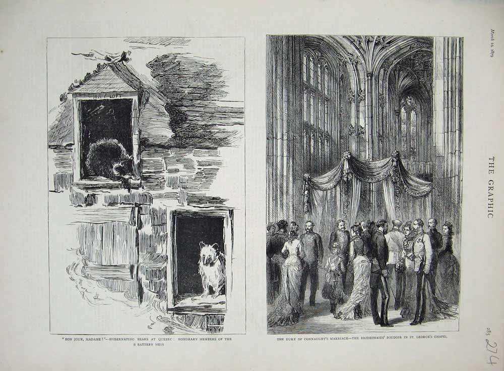 Original Old Antique Print 1879 Duke Connaughts Marriage George Chapel Quebec