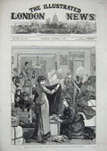 Original Old Antique Print 1876 War London Drawing-Room Blankets Turkish Poor