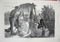 Original Old Antique Print Artist Painting Lady Book Country Man Umbrella 1872