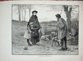 Original Old Antique Print 1883 Damaged Spring Country Shepherd Sheep Man 19th