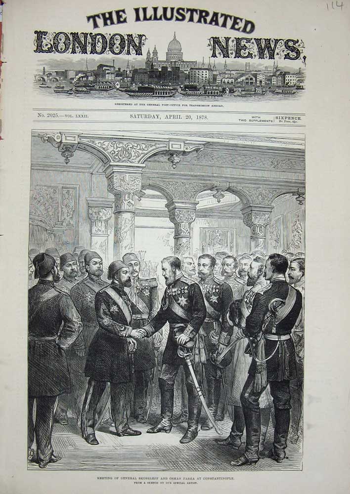 Old Antique Print 1878 General Skobeleff Osman Pasha Constantinople War 19th