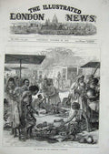 Old Antique Print 1873 Ashantee War Market Place Coomassie Natives People 19th