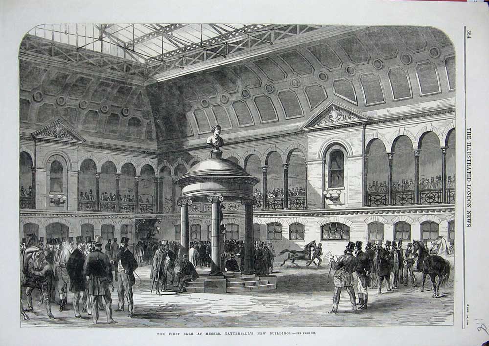 Original Old Antique Print 1865 Sale Messrs Tattersall'S New Buildings Horses