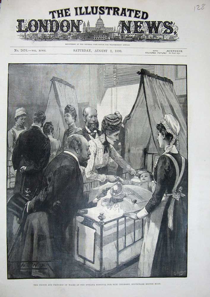 Old Antique Print 1890 Prince Wales Evelina Hospital Children Southwark 19th