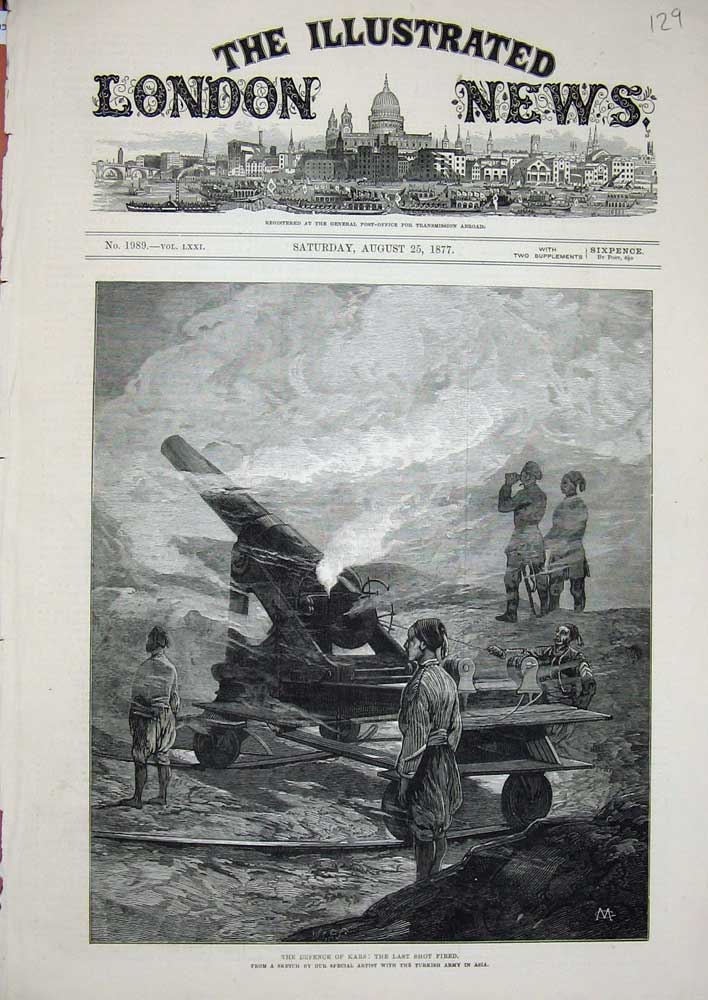 Old Antique Print War 1877 Defence Kars Canon Gun Turkish Army Asia Art 19th