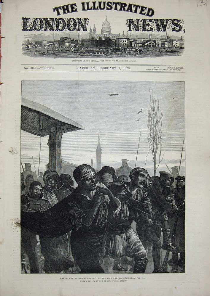 Original Old Antique Print 1878 War Bulgaria Removal Sick Wounded Plevna Siers