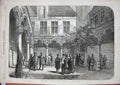Original Old Antique Print 1858 Bourse Antwerp Architecture People Building