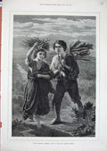 Old Antique Print 1873 Gipsy Children Gathering Wood Sticks Rankley Art 19th