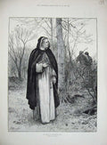 Old Antique Print 1884 Valentines Day Priest Bible Man Woman Romance Art 19th