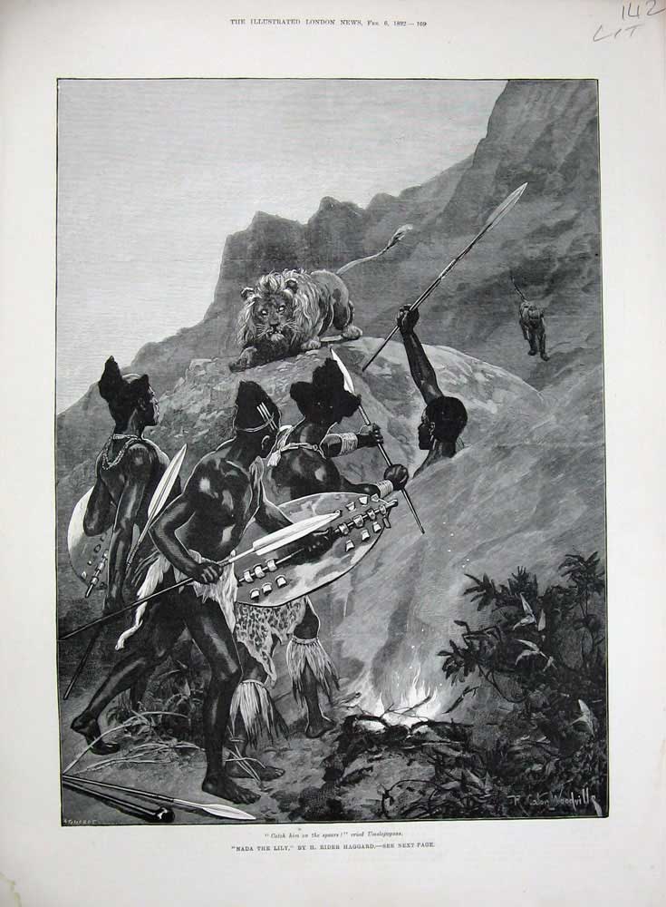 Old Antique Print 1892 Nada Lily Warriors Spears Weapons Haggard Fine Art 19th