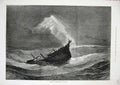 Original Old Antique Print 1875 Read Fine Art Ship Sinking Stormy Sea Sunlight