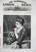 Old Antique Print Schlesinger Fine Art 1876 Woman Village Belle Flowers 19th