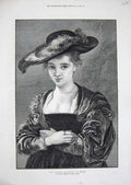 Old Antique Print 1872 Chapeau De Paille Lady Woman Beautiful Rubens Art 19th