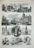 Old Antique Print 1878 Ireland Phoenix Cathedral Grattan Ship Abbey Rock 19th