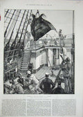 Old Antique Print 1889 Capture Devil Fish Ship H.M.S Comus Antigua Sailor 19th