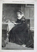 Original Old Antique Print Woman Lady Treasure Table Chair 1870 Fine Art 19th