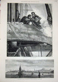 Old Antique Print 1878 Gatling Gun Navy Ship Constantinople Maiden Tower 19th