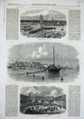 Original Old Antique Print 1863 Herring Fishery Boats Monance Fife Wick Harbour