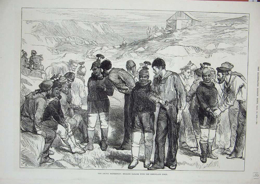 Antique Print *0296 1875 Arctic Expedition English Sailors Greenland Girls