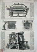 Original Old Antique Print 1851 Machinery Harrison Power-Loom Prismatic Engine