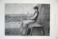 Original Old Antique Print 1878 Spring Womanlady Bench Book Church Chickens Art