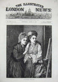 Original Old Antique Print 1873 Fine Art Women Painting Picture Dresses 19th
