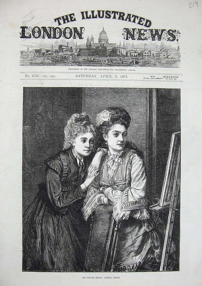 Original Old Antique Print 1873 Fine Art Women Painting Picture Dresses 19th