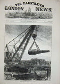 Original Old Antique Print Shipping Eighty-One Ton Gun Woolwich War Ships 1876