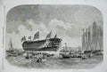 Old Antique Print 1857 Launch Steam Ship H.M Royal Sovereign Portsmouth 19th