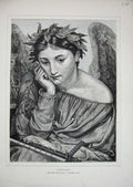 Original Old Antique Print Portrait Beautiful Woman Lady Music Head-Dress