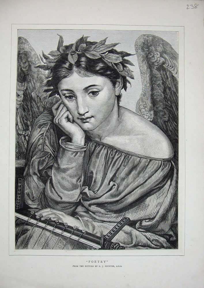 Original Old Antique Print Portrait Beautiful Woman Lady Music Head-Dress