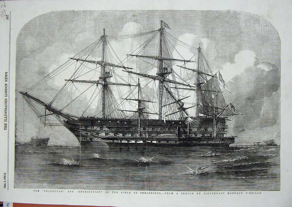 Old Antique Print 1854 Trafalgar Retribution Siege Sebastopol War Ships 19th