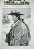 Original Old Antique Print 1891 Vicars Daughter Winter Hat Snow Cloak Bible Art